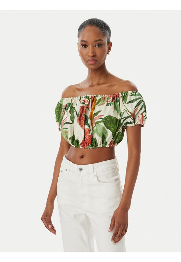 Guess Bluzka W6GHA1 W2447 Zielony Regular Fit. Kolor: zielony. Materiał: len