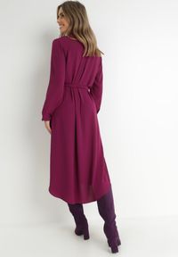 Born2be - Ciemnofioletowa Sukienka Koszulowa z Paskiem Alik. Kolor: fioletowy. Materiał: materiał, tkanina. Długość rękawa: długi rękaw. Wzór: jednolity, gładki. Typ sukienki: koszulowe. Długość: midi #3