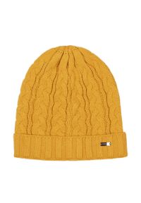 Wittchen - Damska czapka z warkoczowym splotem żółta. Kolor: żółty. Materiał: akryl. Wzór: ze splotem. Sezon: jesień, zima. Styl: klasyczny, elegancki