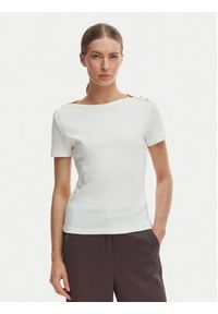 TOMMY HILFIGER - Tommy Hilfiger T-Shirt WW0WW49250 Écru Slim Fit. Kolor: kremowy. Materiał: bawełna #8