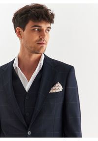 Pako Lorente - PAKO LORENTE – Granatowa kamizelka garniturowa w kratę Windowpane. Kolor: niebieski. Materiał: wiskoza, poliester, elastan