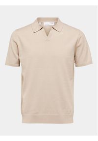 Selected Homme Polo 16088636 Beżowy Regular Fit. Typ kołnierza: polo. Kolor: beżowy. Materiał: wiskoza #5