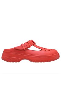 Klapki damskie Crocs Classic Mary Jane 210581-6ZR - czerwone. Kolor: czerwony. Materiał: materiał. Obcas: na platformie. Styl: elegancki
