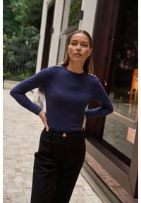 MOODO - Bawełniana bluzka z długimi rękawami granatowa. Kolor: niebieski. Materiał: bawełna. Długość rękawa: długi rękaw. Długość: długie #1