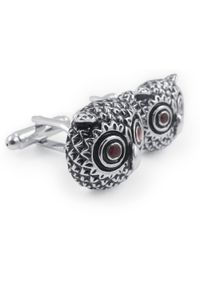 Modini - Srebrne spinki do mankietów - sowy z czerwonymi oczami U45. Kolor: srebrny, wielokolorowy, czerwony #1