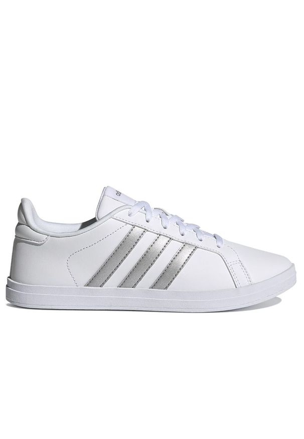 Adidas - Buty adidas Courtpoint FY8407 - białe. Zapięcie: pasek. Kolor: biały. Materiał: syntetyk, skóra ekologiczna, guma. Szerokość cholewki: normalna. Wzór: aplikacja, gładki. Model: Adidas Cloudfoam. Sport: tenis