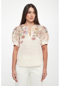 Twinset Milano - Bluzka damska lniana w kwiaty TWINSET. Materiał: len. Wzór: kwiaty #4