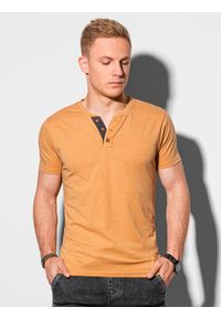 Ombre Clothing - T-shirt męski bez nadruku S1390 - żółty - XXL. Typ kołnierza: polo. Kolor: żółty. Materiał: bawełna, jeans, poliester