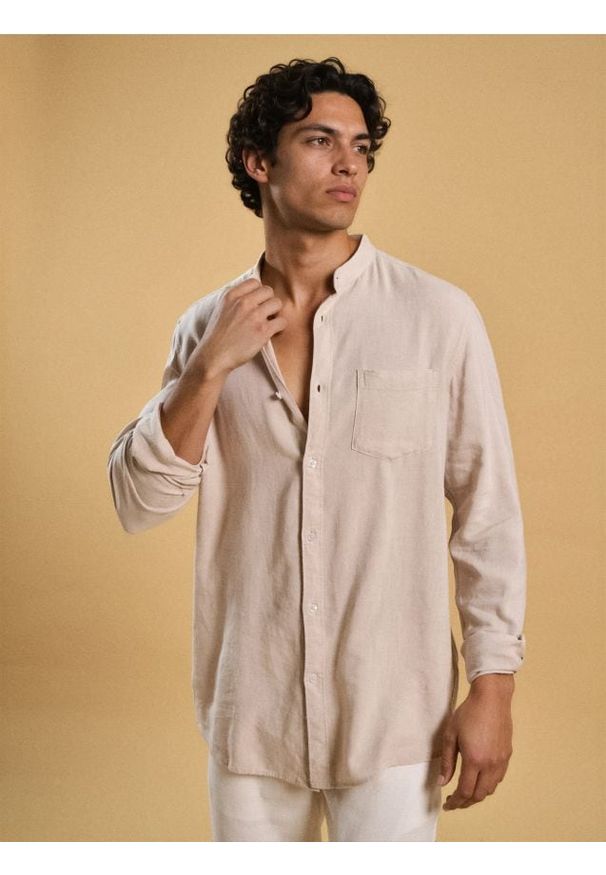 Sinsay - Koszula z domieszką lnu - beżowy. Kolor: beżowy. Materiał: len