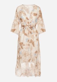 Born2be - Beżowa Bawełniana Sukienka Kopertowa o Asymetrycznym Kroju z Wiązanym Paskiem Niteira. Okazja: na co dzień, na randkę. Typ kołnierza: dekolt w kształcie V. Kolor: beżowy. Materiał: bawełna. Typ sukienki: asymetryczne, kopertowe. Styl: casual #7