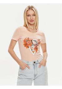 Guess T-Shirt Ss Cn Tropical Train W4GI62 J1314 Pomarańczowy Slim Fit. Kolor: pomarańczowy. Materiał: bawełna