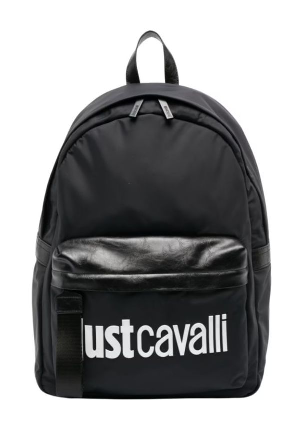 Just Cavalli - JUST CAVALLI Czarny damski plecak Range Institutional Logo. Kolor: czarny. Wzór: paski