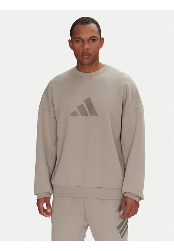 Adidas - adidas Bluza Future Icons 3 Bar Logo JI8771 Beżowy Loose Fit. Kolor: beżowy. Materiał: bawełna