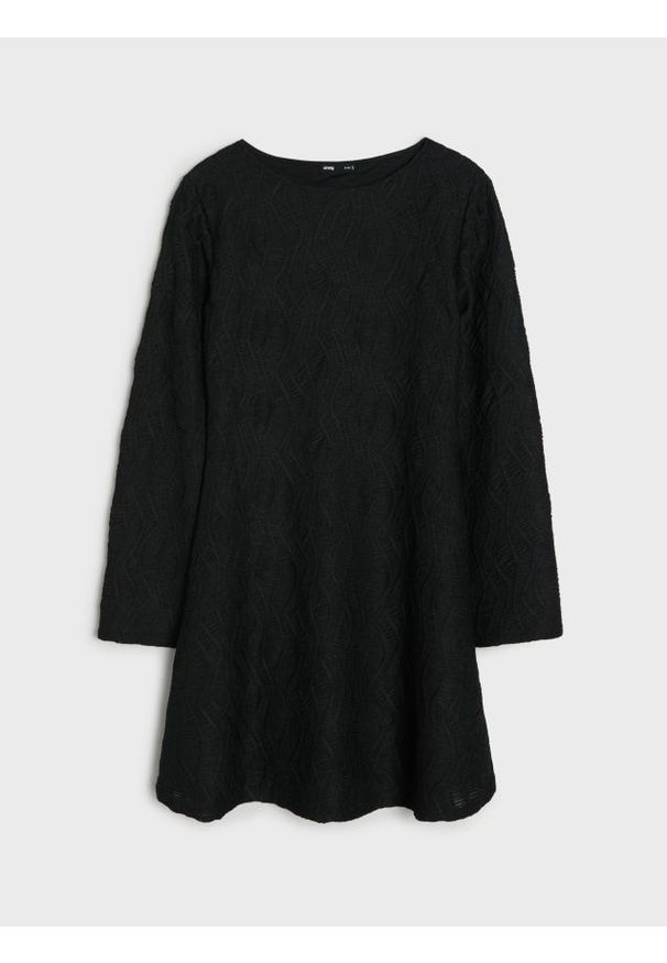 Sinsay - Sukienka mini ze strukturalnym wzorem - czarny. Kolor: czarny. Długość: mini