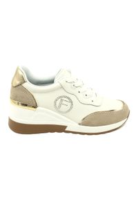 Sportowe buty damskie wiązane Filippo DP4660/23 WH BE białe. Okazja: na co dzień. Kolor: biały. Materiał: skóra. Obcas: na obcasie. Wysokość obcasa: średni #7