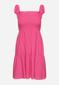 Born2be - Fuksjowa Rozkloszowana Sukienka z Bawełny z Gumką w Talii na Ramiączkach Gelfea. Kolor: różowy. Materiał: bawełna. Długość rękawa: na ramiączkach. Typ sukienki: rozkloszowane. Styl: klasyczny #5