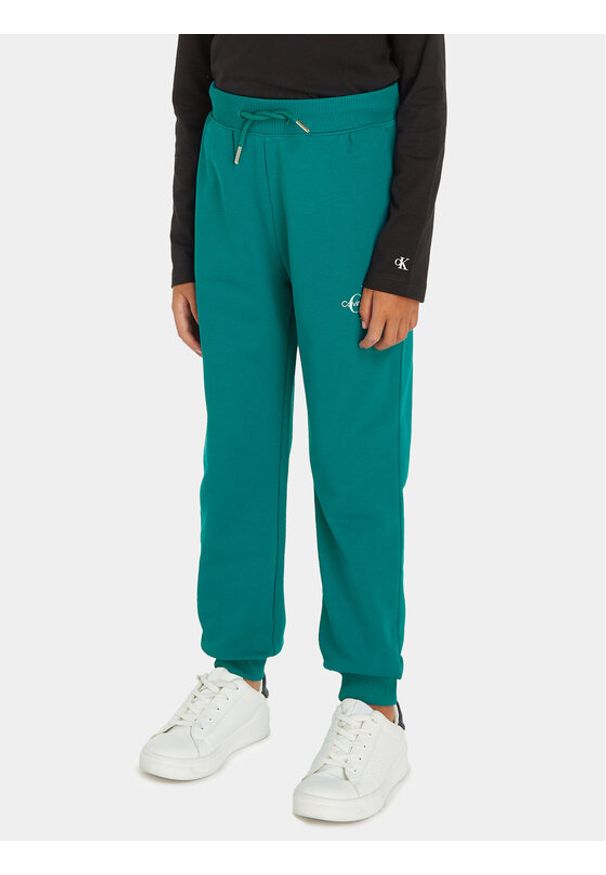 Calvin Klein Jeans Spodnie dresowe Monogram Logo IU0IU00285 Zielony Regular Fit. Kolor: zielony. Materiał: bawełna