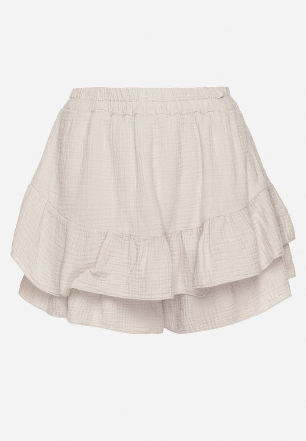 Born2be - Jasnobeżowe Bawełniane Spódnico-Szorty z Falbankami Turena. Okazja: na co dzień. Kolor: beżowy. Materiał: bawełna. Sezon: lato. Styl: elegancki, casual