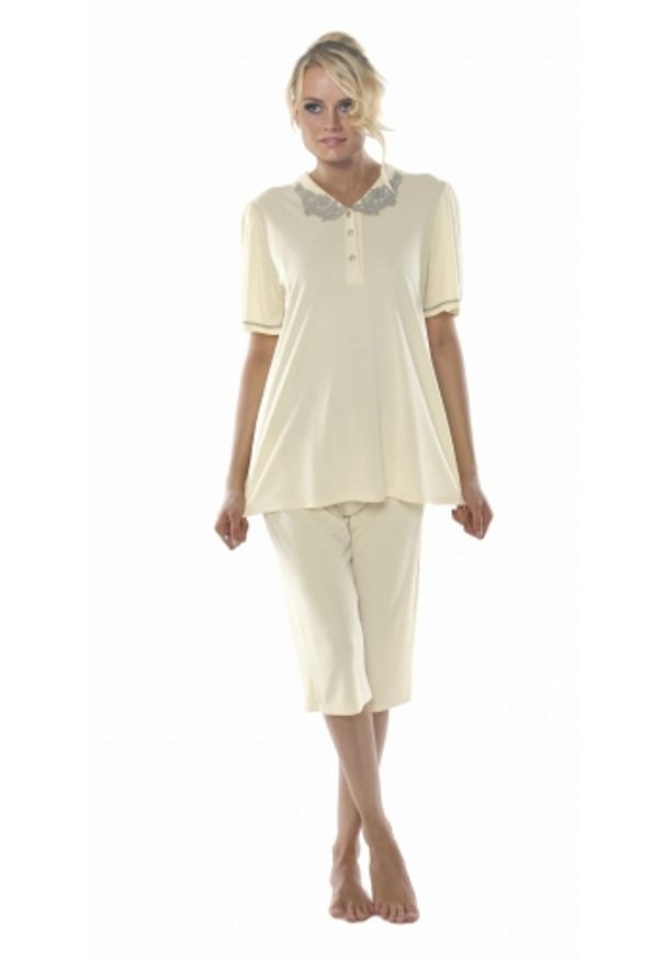MEWA Lingerie - Dwuczęściowa piżama nocna damska z kołnierzykiem. Materiał: jedwab, wiskoza, poliamid