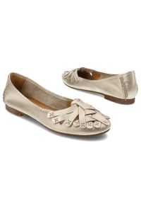 Złote Baleriny Maciejka Wygodne Obuwie Damskie. Okazja: na co dzień. Kolor: złoty. Materiał: materiał. Wzór: aplikacja, kwiaty. Styl: casual #3