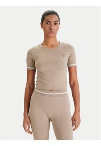 Guess T-Shirt V6RP02 Z4692 Beżowy Slim Fit. Kolor: beżowy. Materiał: syntetyk #1