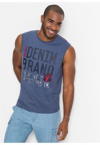 bonprix - Bawełniana koszulka bez rękawów (2 szt.). Kolor: niebieski. Materiał: bawełna. Długość rękawa: bez rękawów. Wzór: nadruk. Styl: sportowy #1