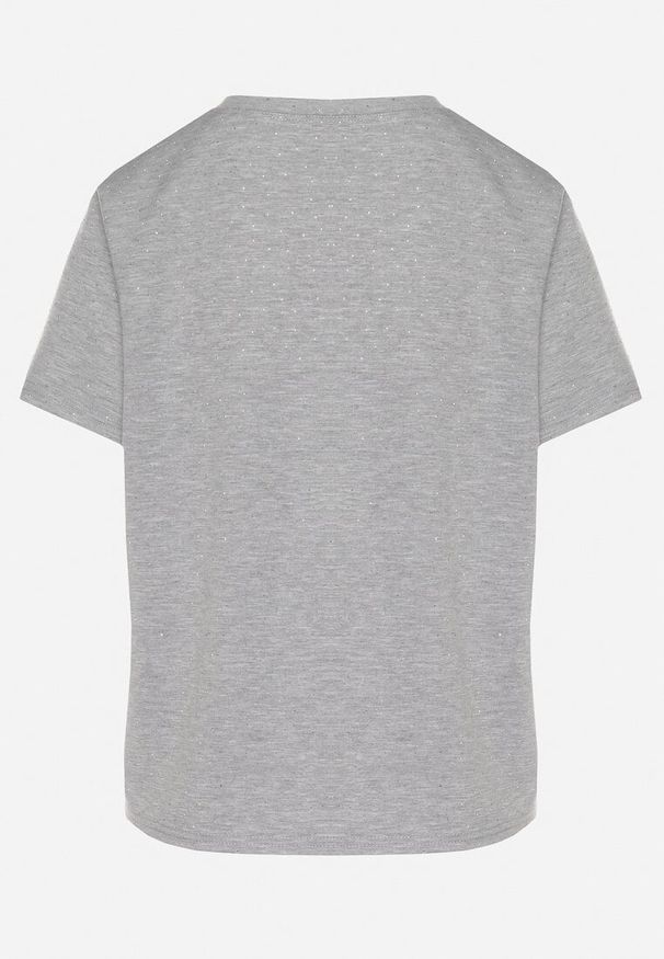 Born2be - Szary T-shirt z Wiskozą Ozdobiony Cyrkoniami Hirritia. Okazja: na co dzień. Kolor: szary. Materiał: wiskoza. Wzór: aplikacja. Styl: klasyczny, casual