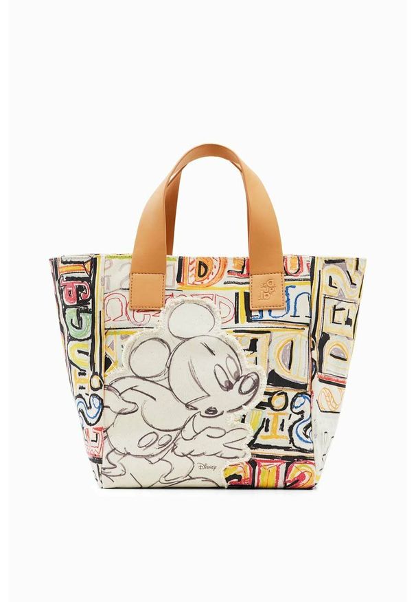 Desigual torebka x Disney kolor beżowy. Kolor: beżowy. Wzór: motyw z bajki. Rodzaj torebki: na ramię