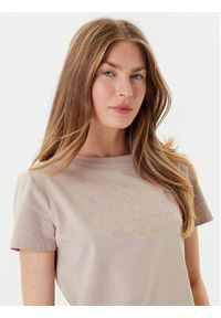 Guess T-Shirt V5YI13 J1314 Beżowy Regular Fit. Kolor: beżowy. Materiał: bawełna