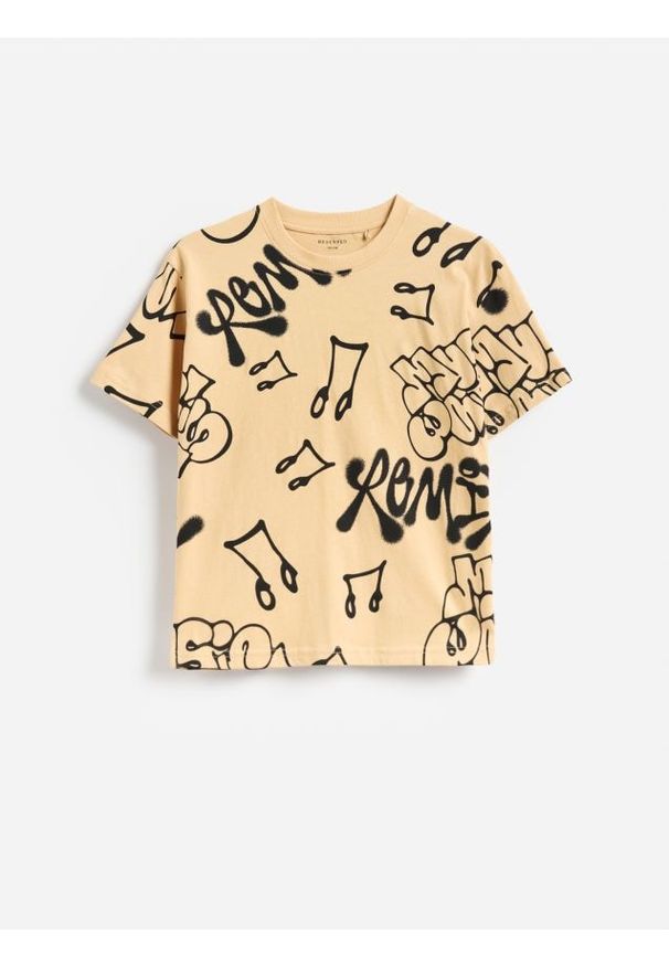 Reserved - T-shirt z nadrukiem - miedziany. Kolor: brązowy. Materiał: bawełna, dzianina. Wzór: nadruk