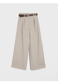 Sinsay - Spodnie wide leg z paskiem z domieszką wiskozy - beżowy. Kolor: beżowy