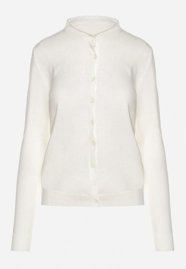 Born2be - Jasnobeżowy Kardigan Zapinany na Guziki ze Ściągaczem Omeana. Okazja: na co dzień, do pracy. Kolor: beżowy. Materiał: jeans. Styl: klasyczny, elegancki, casual