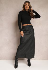 Renee - Czarna Maxi Trapezowa Spódnica z Ekoskóry Agapito. Kolor: czarny. Materiał: materiał, skóra #5