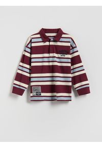 Reserved - Longsleeve polo - bordowy. Typ kołnierza: polo. Kolor: czerwony. Materiał: dzianina, bawełna. Długość rękawa: długi rękaw #1