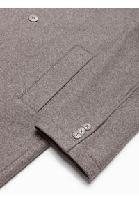 Ombre Clothing - Męski lekki płaszcz jednorzędowy - jasnobrązowy V4. Kolor: brązowy. Materiał: poliester, materiał. Wzór: melanż #3