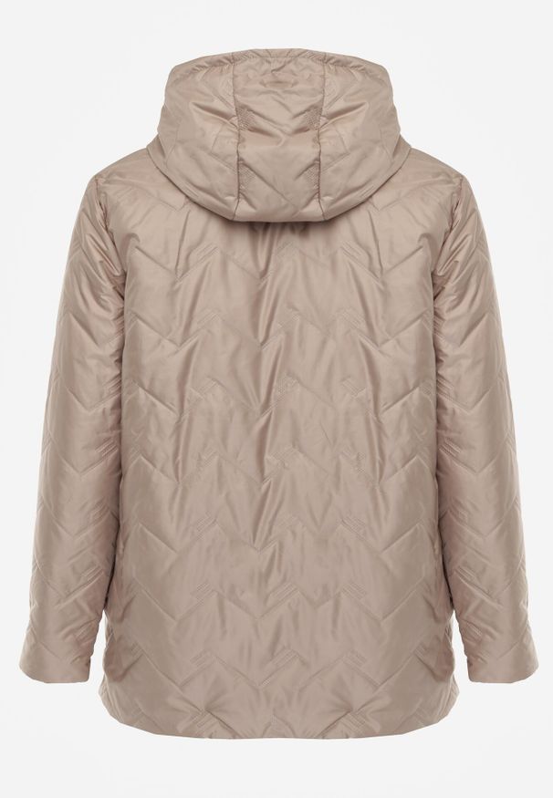 Born2be - Ciemnobeżowa Przejściowa Pikowana Kurtka z Odpinanym Kapturem Nevistta. Okazja: na spacer, na co dzień, do pracy. Kolekcja: plus size. Kolor: beżowy. Materiał: poliester, jeans. Styl: casual, elegancki