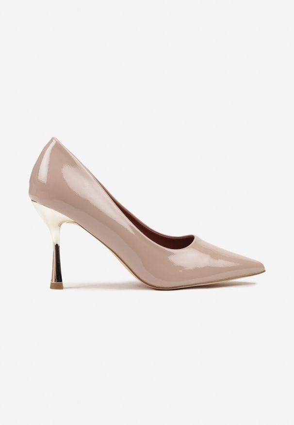 Born2be - Beżowe Lakierowane Szpilki Vices ze Skórzaną Wkładką i Metaliczną Wstawką Fallenisse. Okazja: do pracy, na spotkanie biznesowe. Kolor: beżowy. Materiał: lakier, skóra. Obcas: na szpilce. Styl: wizytowy, biznesowy, elegancki