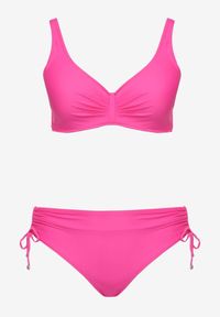 Born2be - Fuksjowe Bikini Biustonosz z Marszczeniem i Majtki Figi ze Ściągaczami Sarimine. Kolekcja: plus size. Kolor: różowy. Materiał: jeans #4