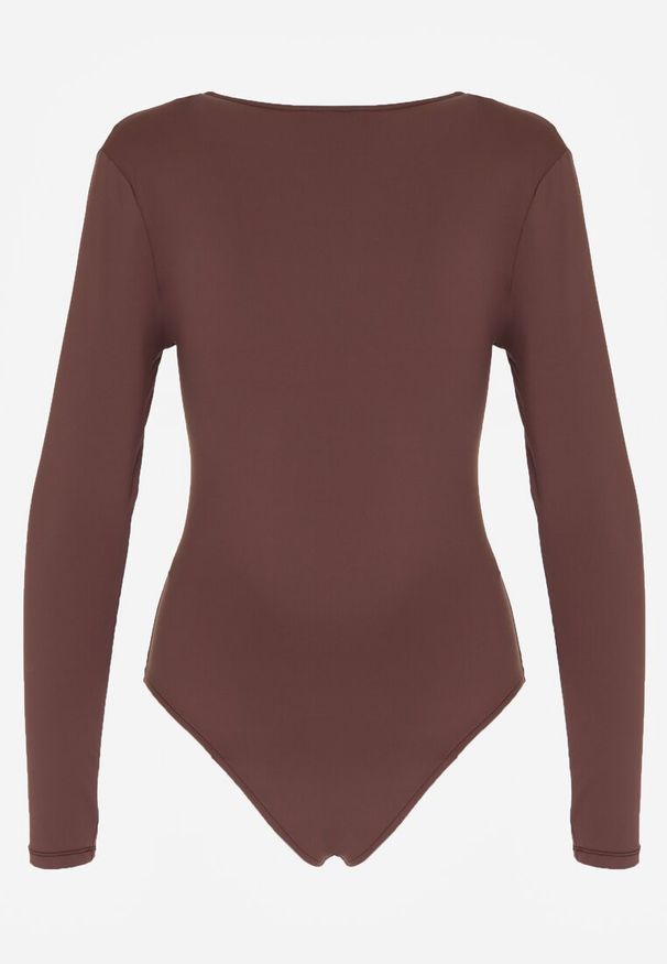 Renee - Brązowe Body z Marszczeniem i Metaliczną Ozdobą Feriana. Okazja: na co dzień. Kolor: brązowy. Materiał: jeans. Wzór: aplikacja. Styl: casual