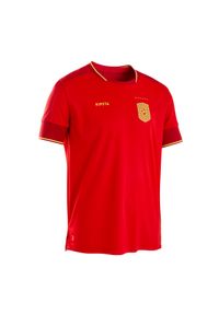KIPSTA - Koszulka do piłki nożnej dla dzieci Kipsta FF500 Hiszpania 2024. Kolor: czerwony. Materiał: materiał, elastan, prążkowany, tkanina, poliester
