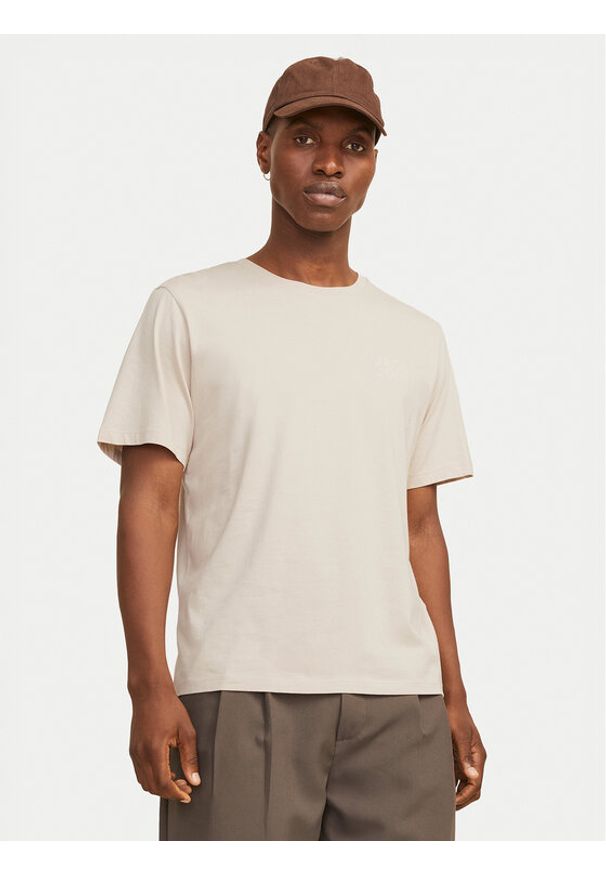 Jack & Jones T-Shirt Corp Logo 12151955 Beżowy Regular Fit. Kolor: beżowy. Materiał: bawełna