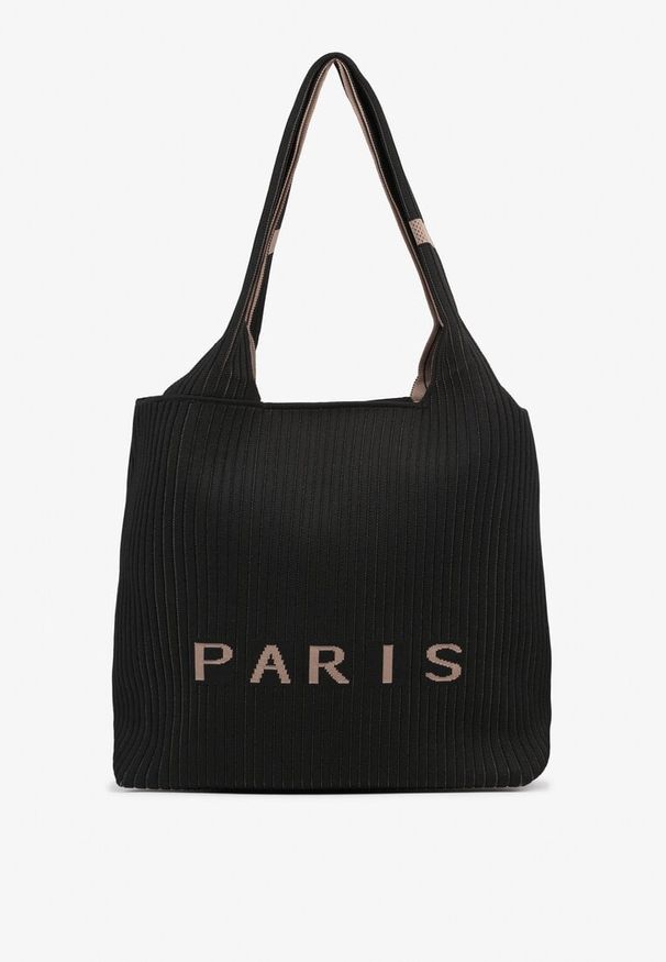 Renee - Czarna Tłoczona Torebka Typu Shopper Saliaria. Kolor: czarny. Materiał: z tłoczeniem. Styl: biznesowy, klasyczny, elegancki, casual