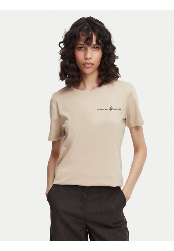 Beverly Hills Polo Club T-Shirt P-SS26W-TS085 Beżowy Regular Fit. Typ kołnierza: polo. Kolor: beżowy. Materiał: bawełna