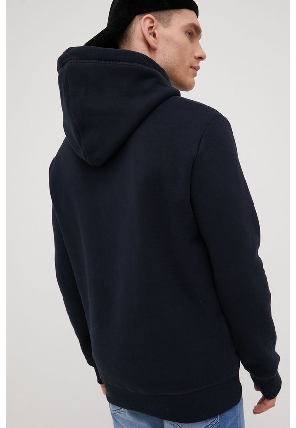 Superdry bluza męska kolor granatowy z kapturem gładka. Typ kołnierza: kaptur. Kolor: niebieski. Materiał: bawełna, materiał. Wzór: gładki