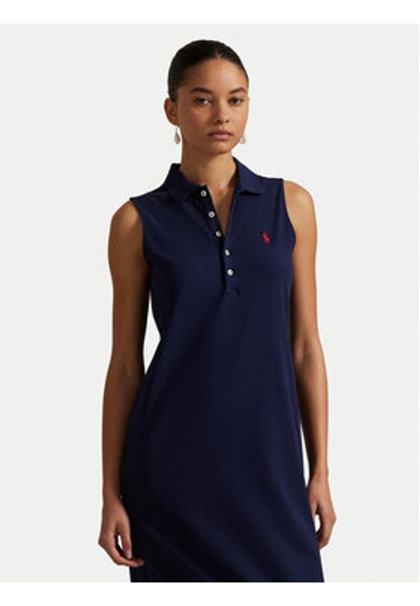 Polo Ralph Lauren Sukienka codzienna 211968292002 Granatowy Regular Fit. Okazja: na co dzień. Typ kołnierza: polo. Kolor: niebieski. Materiał: bawełna. Typ sukienki: proste. Styl: casual