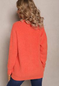 Renee - Pomarańczowy Sweter z Puchatej Dzianiny z Dekoltem V Phimys. Kolor: pomarańczowy. Materiał: dzianina. Sezon: jesień, zima #3