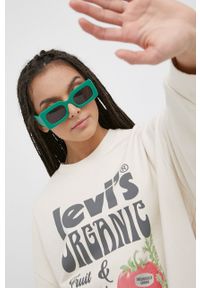 Levi's® - Levi's bluza bawełniana damska kolor beżowy z nadrukiem. Okazja: na spotkanie biznesowe. Kolor: beżowy. Materiał: bawełna. Długość rękawa: długi rękaw. Długość: długie. Wzór: nadruk. Styl: biznesowy #6