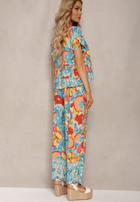 Renee - Jasnoniebieski Letni Komplet z Wiskozy w Boho Wzór z Szerokimi Spodniami i Bluzką Wiagia. Kolor: niebieski. Materiał: wiskoza