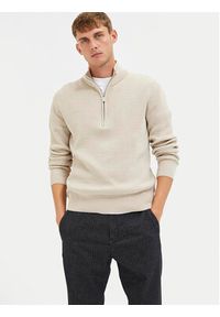 Selected Homme Sweter Rodney 16087985 Beżowy Regular Fit. Kolor: beżowy. Materiał: syntetyk