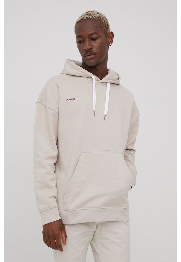 Only & Sons bluza męska kolor beżowy z kapturem z nadrukiem. Typ kołnierza: kaptur. Kolor: beżowy. Materiał: bawełna. Wzór: nadruk
